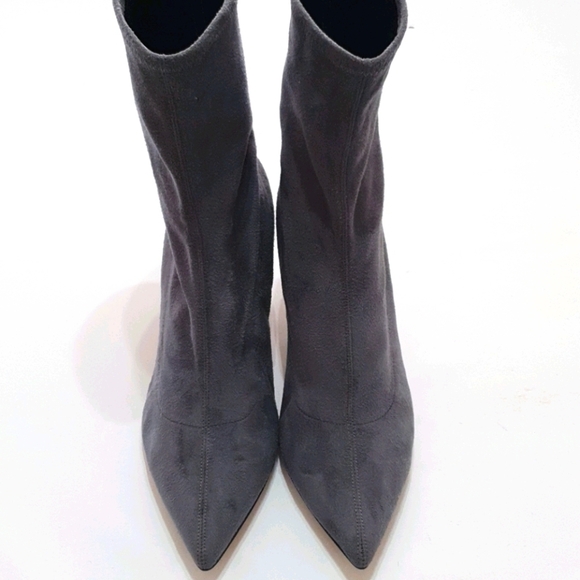 M. Gemi Velvet Porpoise Gray Ankle Sock Boots - Picture 2 of 9